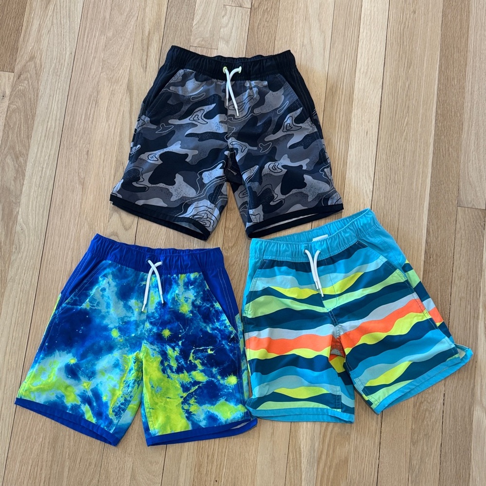 Lands' End Kids Swim Trunks Set - Camo, Galaxy, and Stripes